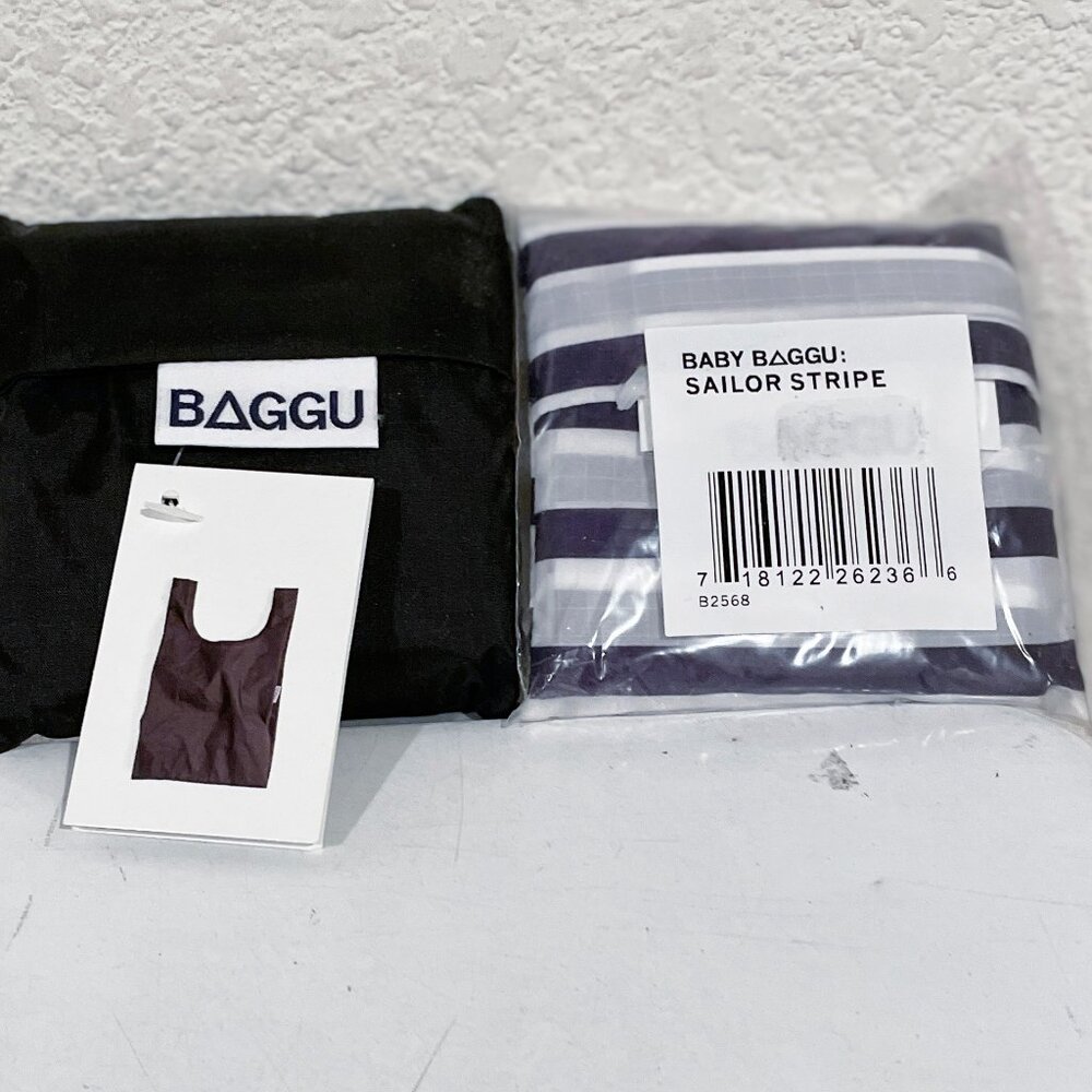 New Bundle Set of 2 Baby Baggu Bags Sailor Stripe & Black Reuseable Packable NWT